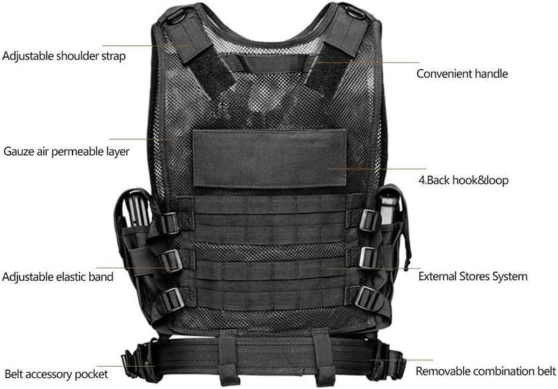 YBJMSFA MICH Airsoft Helmet andMaskwith Detachable Anti-Fog Goggles Protective Full Face Tactical Mask,AdjustableTactical Vest Outdoor Ultra-Light Breathable Training Airsoft Vest Kit - Image 5